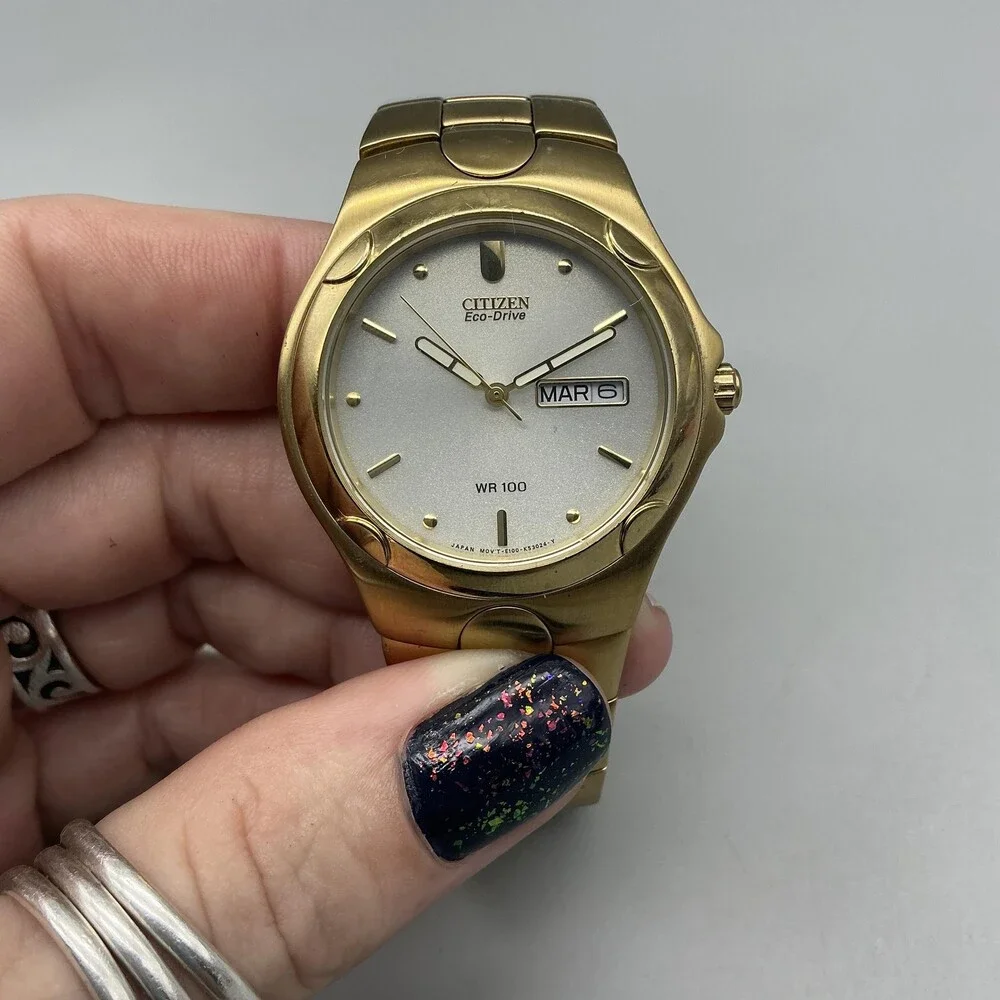 Citizen Eco-Drive Mens Watch 36mm Gold Tone Day Date Solar 7.25